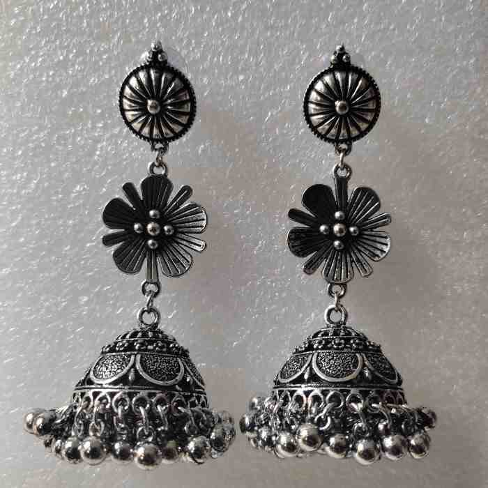 Silver Oxidized Jhumka Earrings with Multi-color stones – AryaFashions